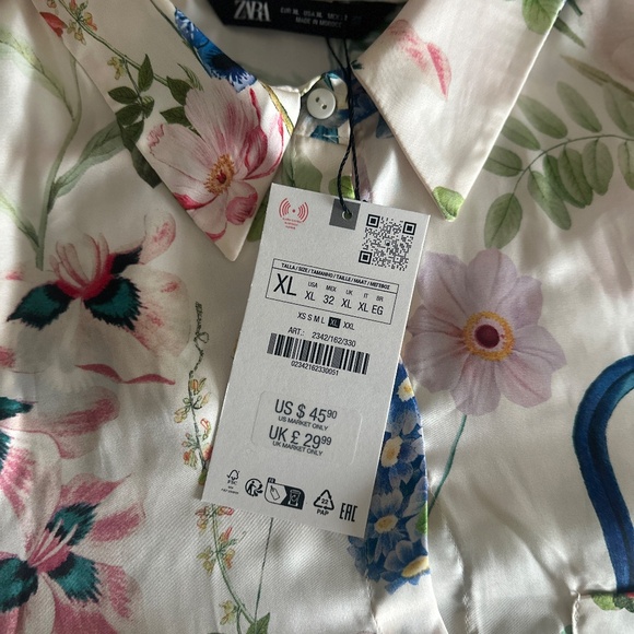Zara Floral Print Satin Shirt - Picture 2 of 2